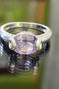 Mesés ezüst gyűrű, valódi, természetes, Ametiszt kővel